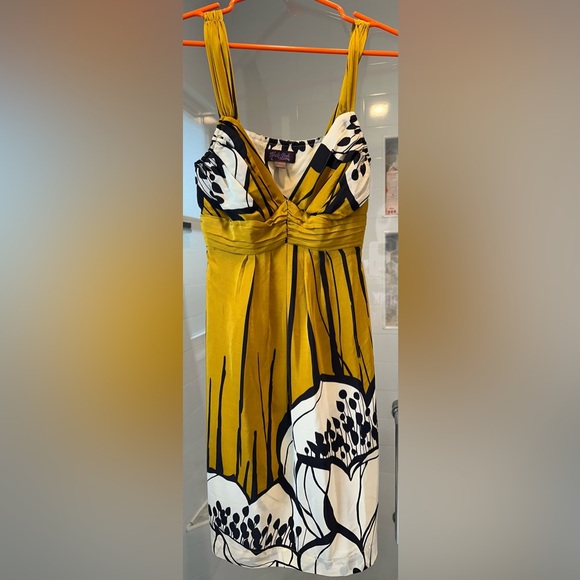 Hale Bob Silk Mustard and Black Patterned Dress - Picture 1 of 5